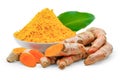 Turmeric root and turmeric powder isolated on white background Royalty Free Stock Photo