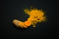 Turmeric roots and turmeric powder