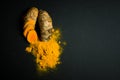 Turmeric roots and turmeric powder