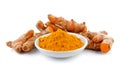 Turmeric roots with turmeric powder Royalty Free Stock Photo