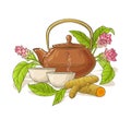 Turmeric tea in teapot illustration