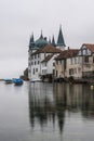 Turmhof in Steckborn on Lake Constance on a foggy morning Royalty Free Stock Photo