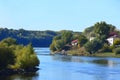 turn, bend of the river against the sky Royalty Free Stock Photo