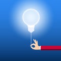 Turn on creative light bulb concept. Businessman pulling light switch to turn on idea. Creative idea concept