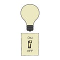 Turn on idea, representing with hand pushing on button on for bright light bulb.