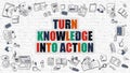 Turn Knowledge Into Action Concept. Multicolor on White Brickwall. Royalty Free Stock Photo