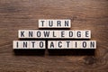 Turn knowledge into action - word concept on building blocks, text