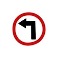 Turn left ahead sign doodle icon, vector color line illustration Royalty Free Stock Photo