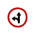 Turn left or proceed straight ahead sign doodle icon, vector color line illustration Royalty Free Stock Photo