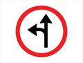 Turn left or proceed straight road sign vector art Royalty Free Stock Photo