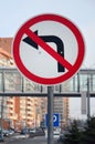 Turn left is prohibited. Traffic sign with crossed out arrow to Royalty Free Stock Photo