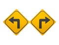 Turn left and turn right yellow road sign on isolated background Royalty Free Stock Photo