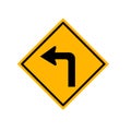 Turn left traffic sign on white sign with exclamation mark symbol sign with exclamation mark symbol Road Sign ,Vector Illustration Royalty Free Stock Photo