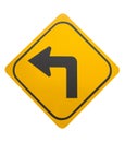 Turn left yellow road sign on isolated background Royalty Free Stock Photo