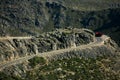 A turn on the mountain serpentine road to Serra da Estrela, Portugal. Royalty Free Stock Photo