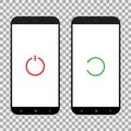 Turn off and restart button on smartphone screen. Vector illustration.