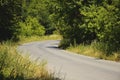 Turn of the paved road in the forest