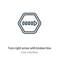 Turn right arrow with broken line outline vector icon. Thin line black turn right arrow with broken line icon, flat vector simple Royalty Free Stock Photo