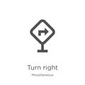 turn right icon vector from miscellaneous collection. Thin line turn right outline icon vector illustration. Outline, thin line Royalty Free Stock Photo