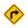 Turn right yellow road sign. Royalty Free Stock Photo
