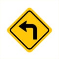 Turn left yellow road sign. Royalty Free Stock Photo