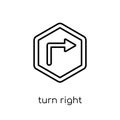Turn right sign icon. Trendy modern flat linear vector Turn right sign icon on white background from thin line traffic sign Royalty Free Stock Photo