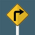 symbol Turn Right Traffic Road Sign isolated on grey sky background.Vector illustration Royalty Free Stock Photo