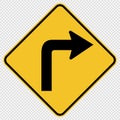 symbol Turn Right Traffic Road Sign on transparent background Royalty Free Stock Photo