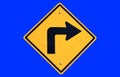 Turn right yellow road sign Royalty Free Stock Photo