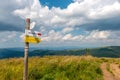 Turn signal at the mountain trail, Bieszczady