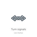 Turn signals icon. Thin linear turn signals outline icon isolated on white background from user interface collection. Line vector