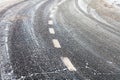 Turn on a slippery frozen road in winter