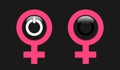 Turn on or switch off female gender symbol - metaphor of sexual arousal and excitement based on positive or negative attraction an