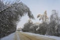 Turn of a winter road landscape Royalty Free Stock Photo