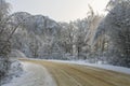 Turn of a winter road landscape Royalty Free Stock Photo