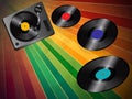 Turnable and vinyls over vintage background Royalty Free Stock Photo