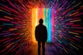 A turned back person standing in front of colorful light generative AI