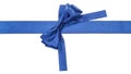 Turned blue bow on ribbon with square cut ends Royalty Free Stock Photo