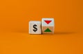 Turned a cube and changed the direction of an arrow symbolizing that the dollar rates are going down or vice versa. Beautiful Royalty Free Stock Photo