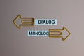 Turned a dice and changes the German word Monolog (monologue) to Dialog (dialogue). Royalty Free Stock Photo