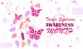 Turner Syndrome awareness month is celebrated in February. Pink butterflies and falling tropical colorful leaves on