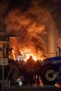 Turnhout, Antwerp, Belgium, 28th of January, 2024, The Embers of Dissent: Farmers' Protest at Night in Turnhout