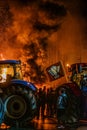 Turnhout, Antwerp, Belgium, 28th of January, 2024, The Embers of Dissent: Farmers' Protest at Night in Turnhout