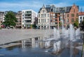 Turnhout, Antwerp Province, Belgium - Water fountain at the old market square with historical buildings