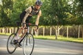 Young male cyclist riding a road bike in summer day. Action, motion concept Royalty Free Stock Photo