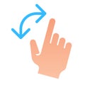 Turning gesture flat icon. Turn from left to right vector illustration isolated on white. Swipe gradient style design