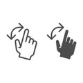 Turning gesture line and glyph icon. Turn from left to right vector illustration isolated on white. Swipe outline style