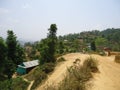 Turning roads in hilly areas of Nepal Royalty Free Stock Photo