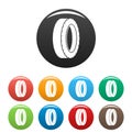 Turning tire icons set color vector