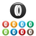 Turning tire icons set color